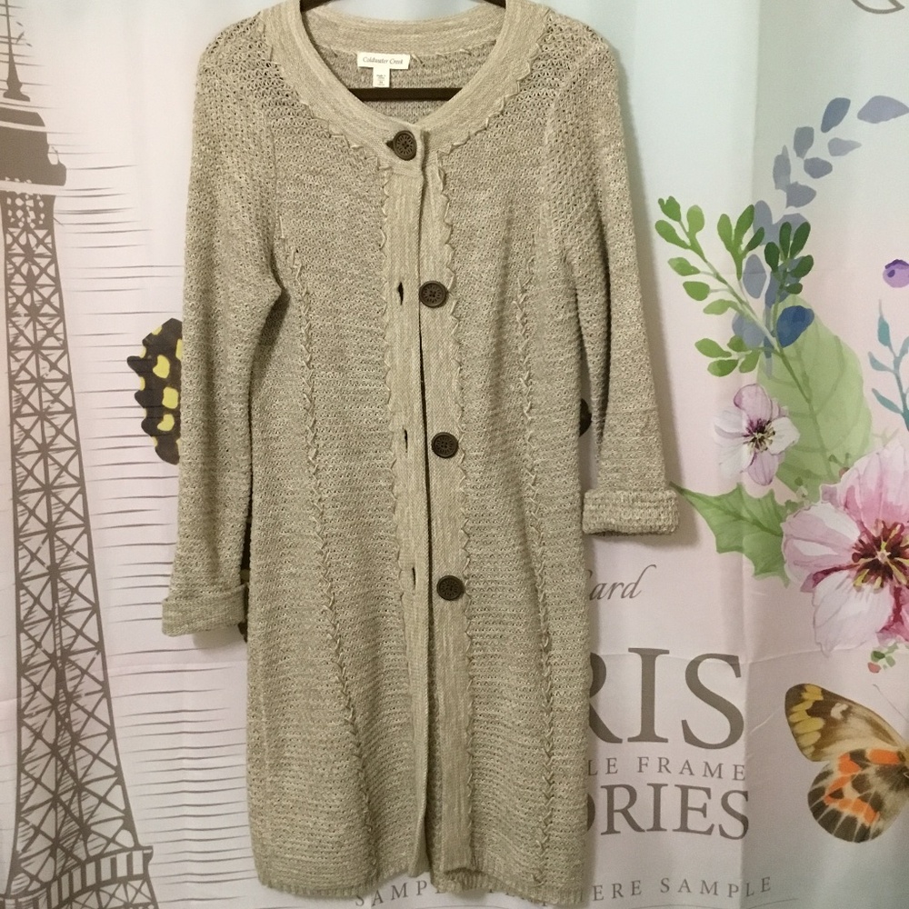 Coldwater Creek Sweater Duster Artisan Bohemian Long Cardigan Size Medium 10-12